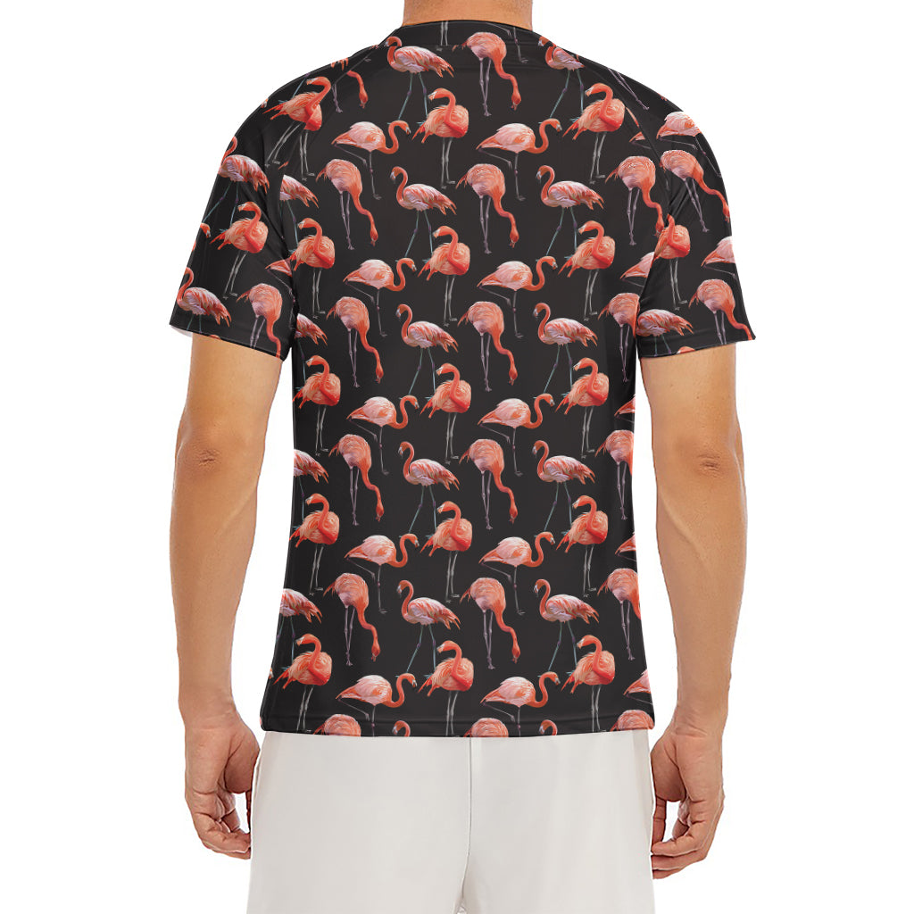 Watercolor Flamingo Pattern Print Men's Short Sleeve Rash Guard