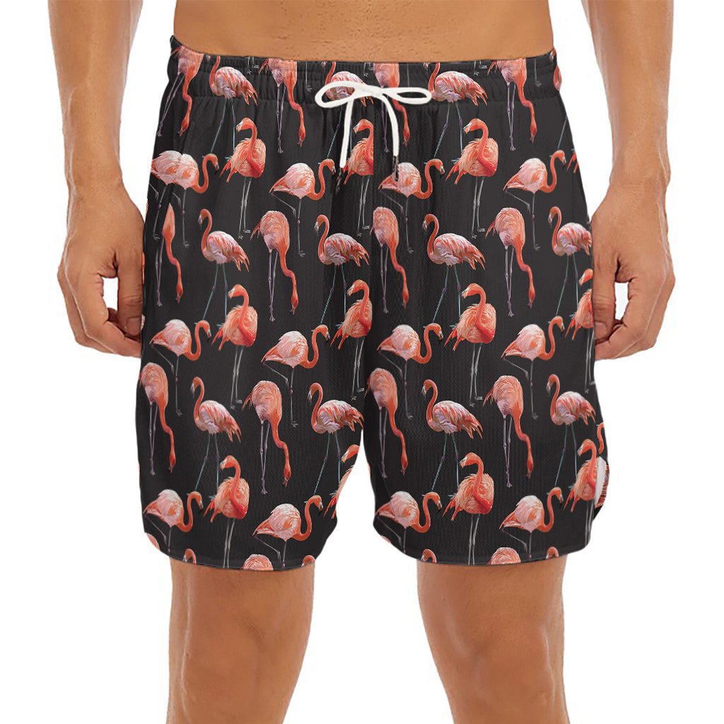 Watercolor Flamingo Pattern Print Men's Split Running Shorts