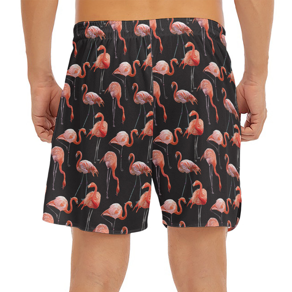 Watercolor Flamingo Pattern Print Men's Split Running Shorts