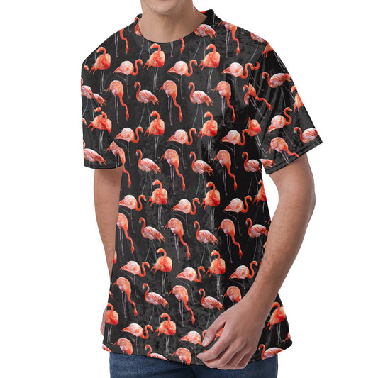 Watercolor Flamingo Pattern Print Men's Velvet T-Shirt