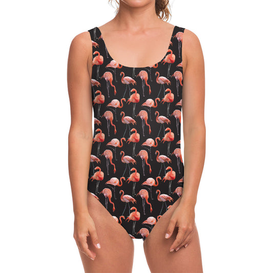Watercolor Flamingo Pattern Print One Piece Swimsuit
