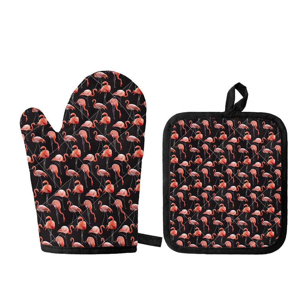 Watercolor Flamingo Pattern Print Oven Mitt And Pot Holder Set