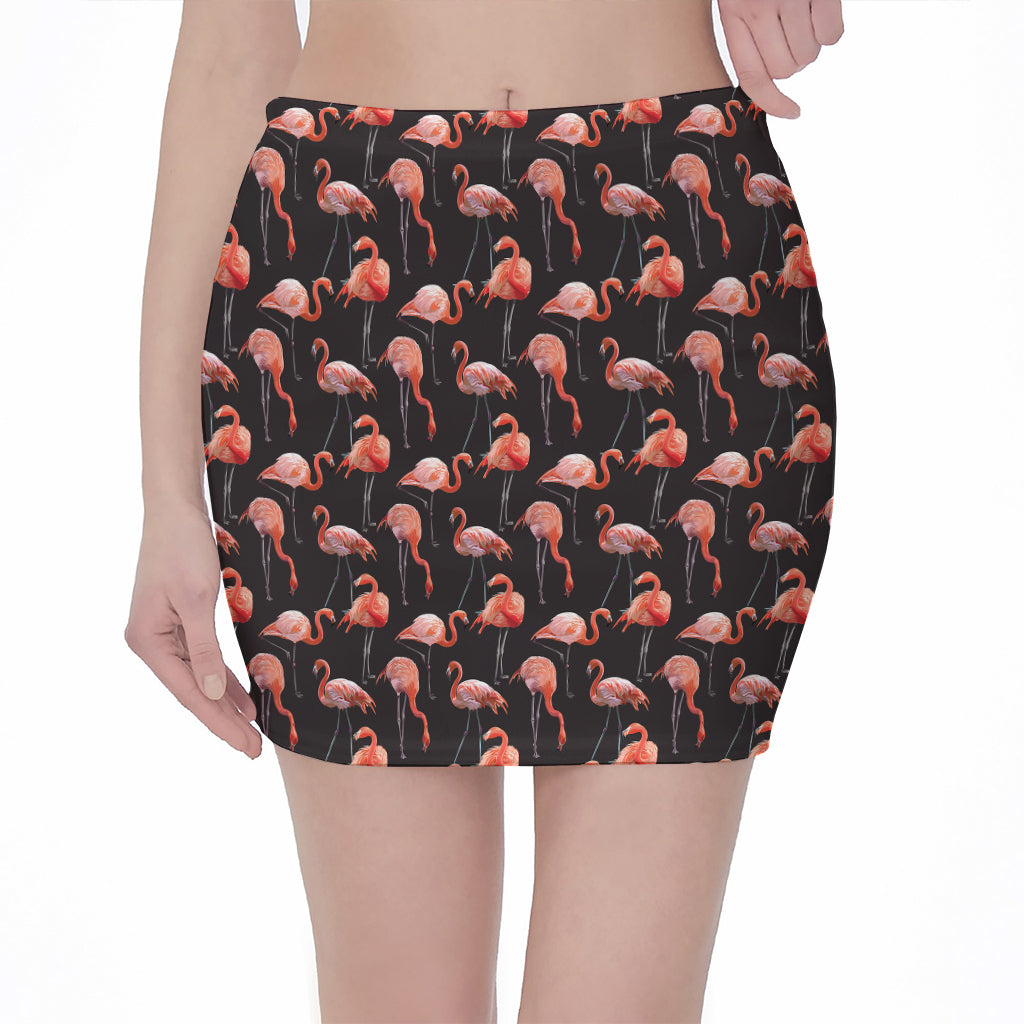 Watercolor Flamingo Pattern Print Pencil Mini Skirt