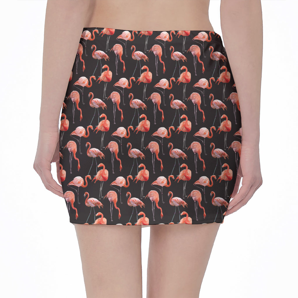 Watercolor Flamingo Pattern Print Pencil Mini Skirt