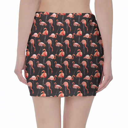 Watercolor Flamingo Pattern Print Pencil Mini Skirt