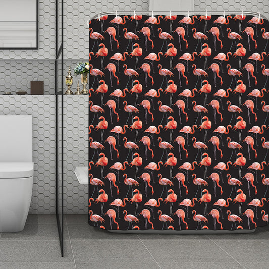 Watercolor Flamingo Pattern Print Polyester Shower Curtain