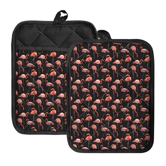 Watercolor Flamingo Pattern Print Pot Holders With Pocket