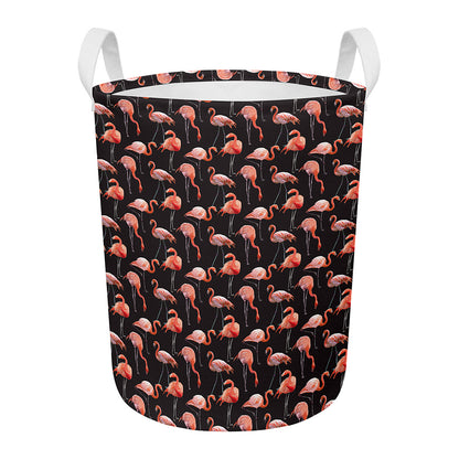 Watercolor Flamingo Pattern Print Round Laundry Basket