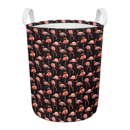 Watercolor Flamingo Pattern Print Round Laundry Basket