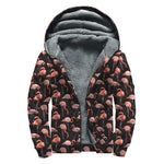 Watercolor Flamingo Pattern Print Sherpa Lined Zip Up Hoodie