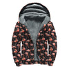 Watercolor Flamingo Pattern Print Sherpa Lined Zip Up Hoodie