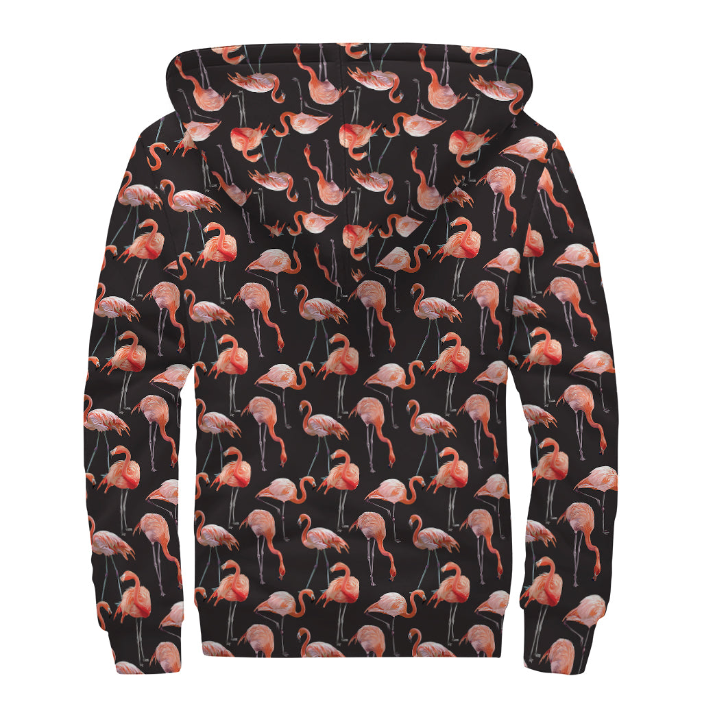 Watercolor Flamingo Pattern Print Sherpa Lined Zip Up Hoodie