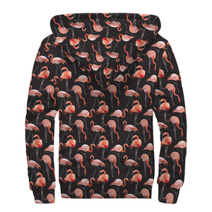 Watercolor Flamingo Pattern Print Sherpa Lined Zip Up Hoodie