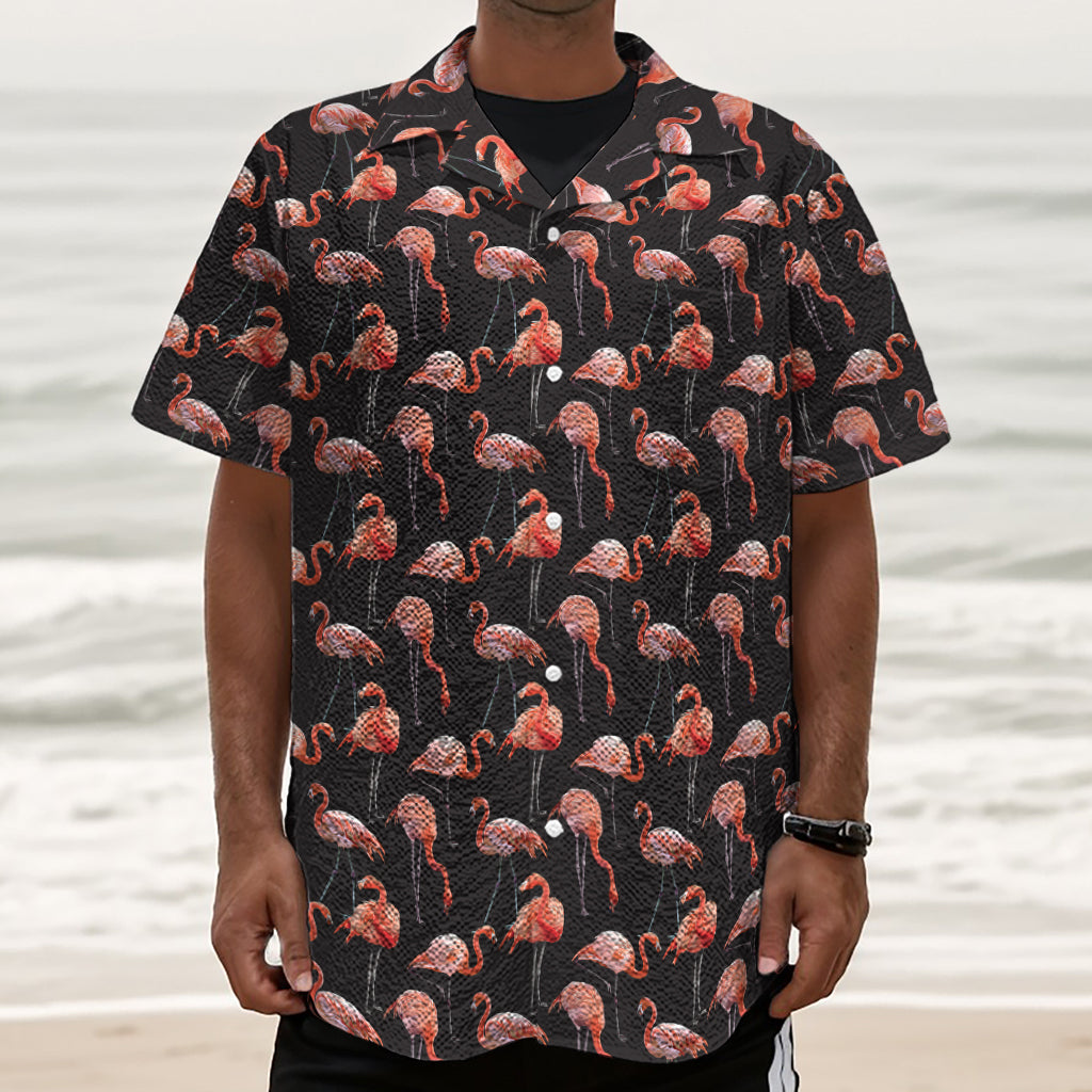 Watercolor Flamingo Pattern Print Textured Short Sleeve Shirt