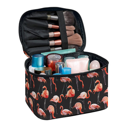 Watercolor Flamingo Pattern Print Travel Makeup Bag