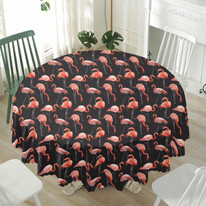 Watercolor Flamingo Pattern Print Waterproof Round Tablecloth