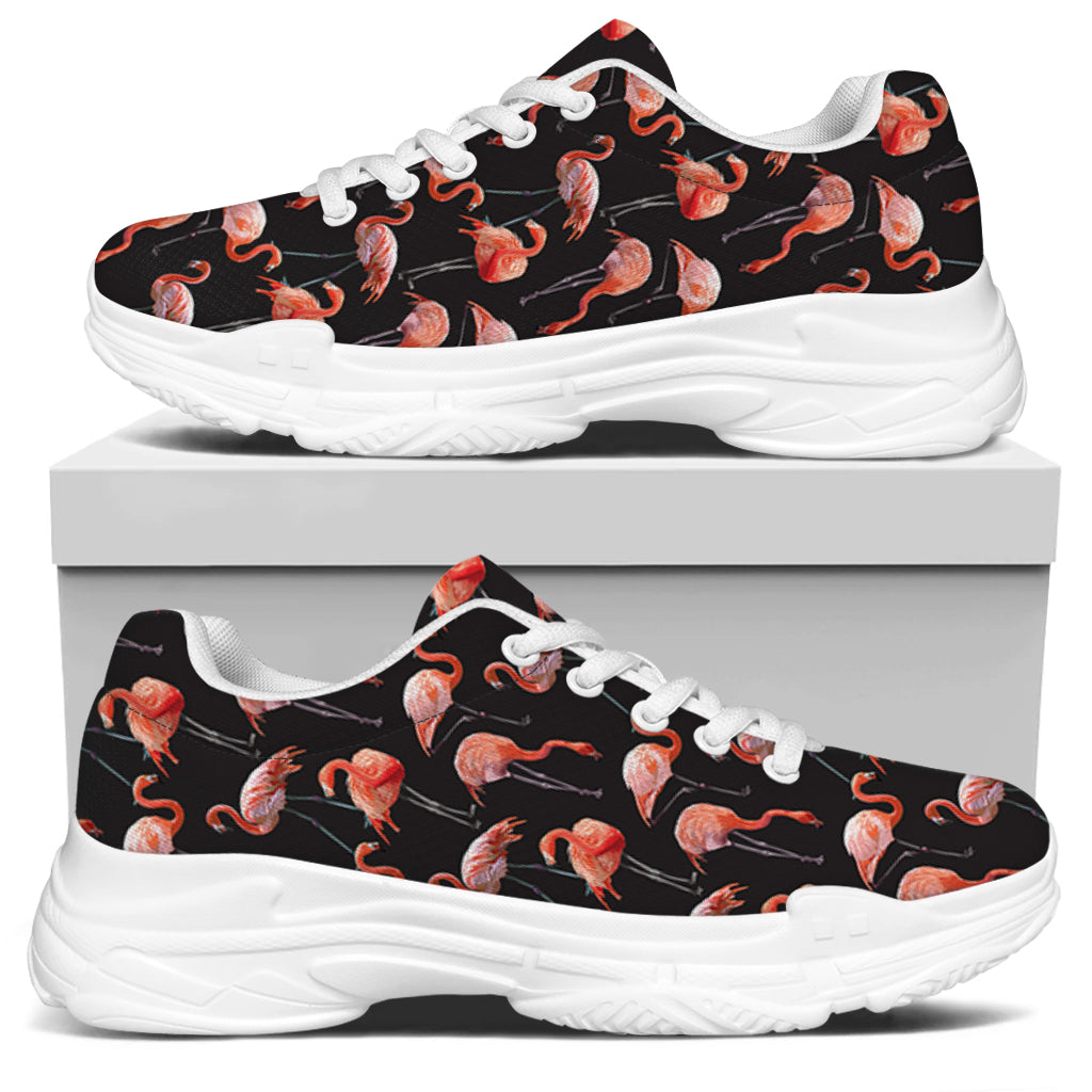 Watercolor Flamingo Pattern Print White Chunky Shoes