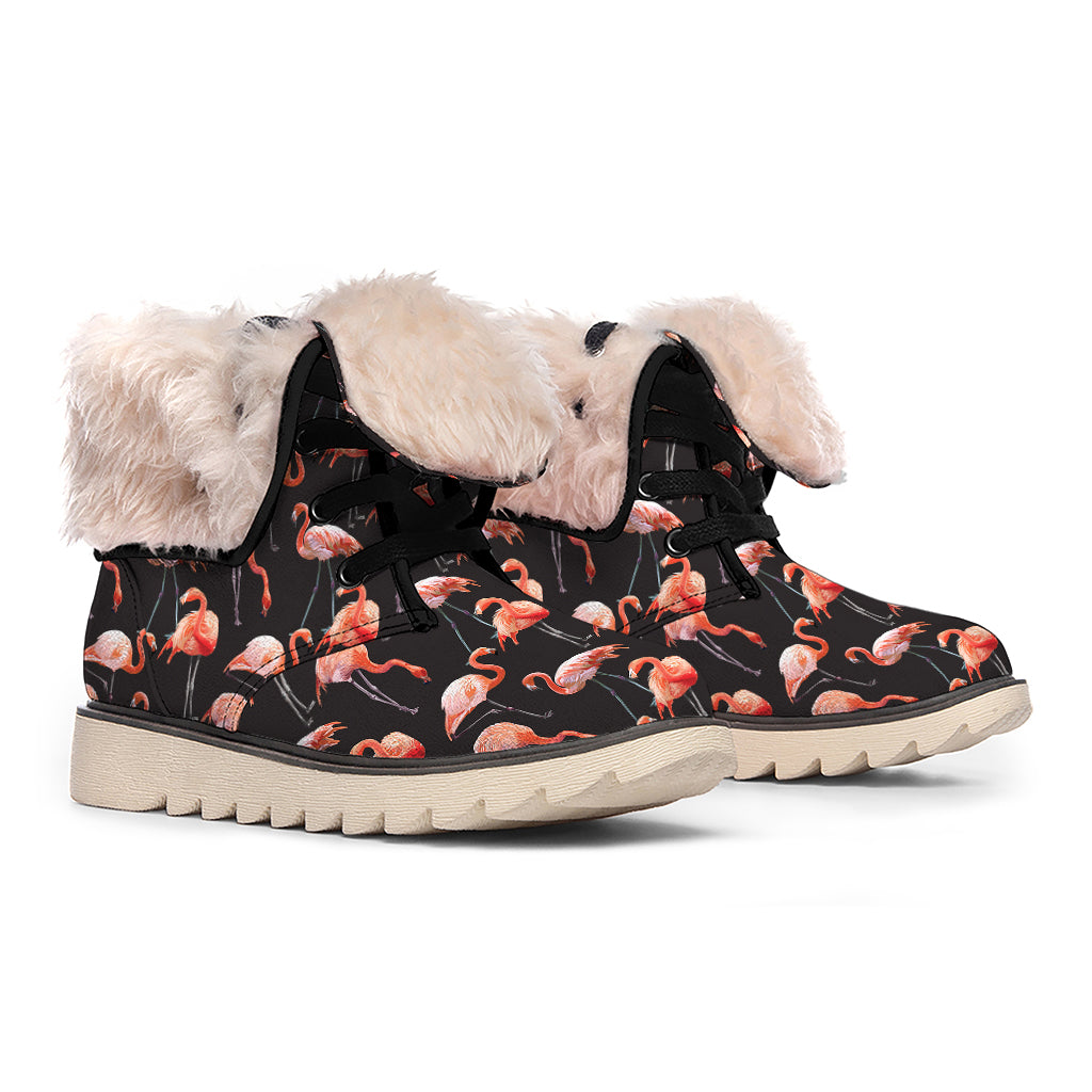Watercolor Flamingo Pattern Print Winter Boots