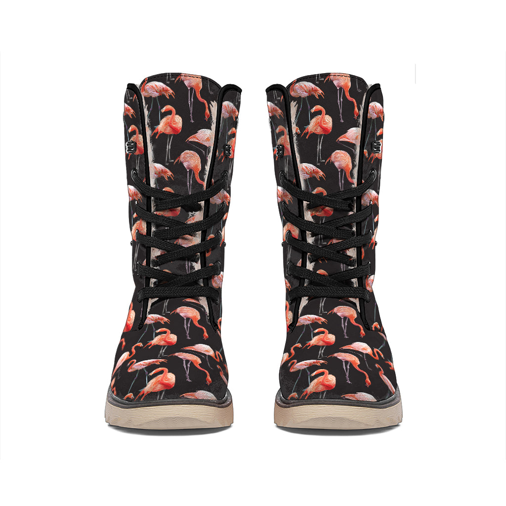 Watercolor Flamingo Pattern Print Winter Boots