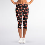 Watercolor Flamingo Pattern Print Women's Capri Leggings