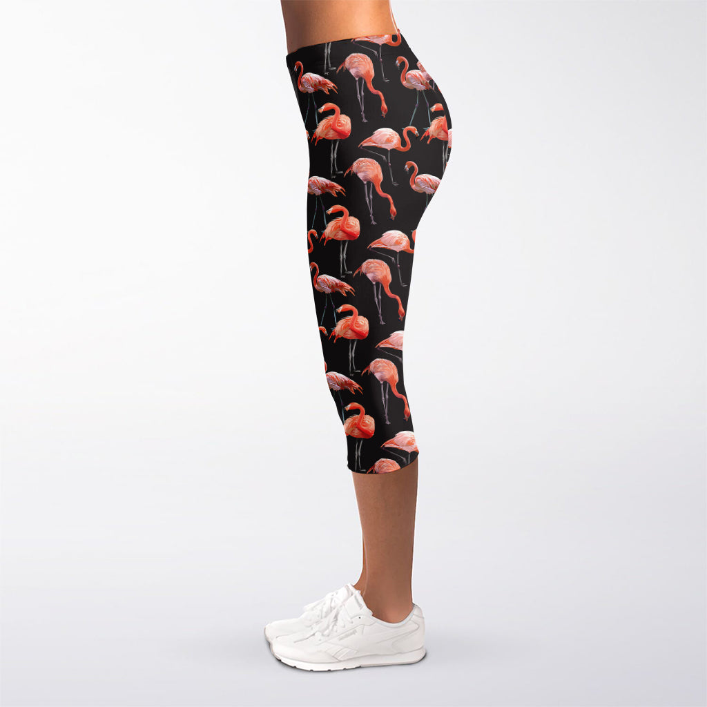 Watercolor Flamingo Pattern Print Women's Capri Leggings