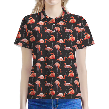 Watercolor Flamingo Pattern Print Women's Polo Shirt