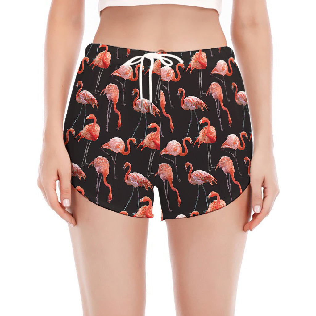 Watercolor Flamingo Pattern Print Women's Split Running Shorts