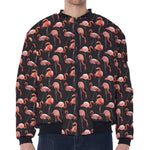 Watercolor Flamingo Pattern Print Zip Sleeve Bomber Jacket