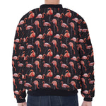 Watercolor Flamingo Pattern Print Zip Sleeve Bomber Jacket
