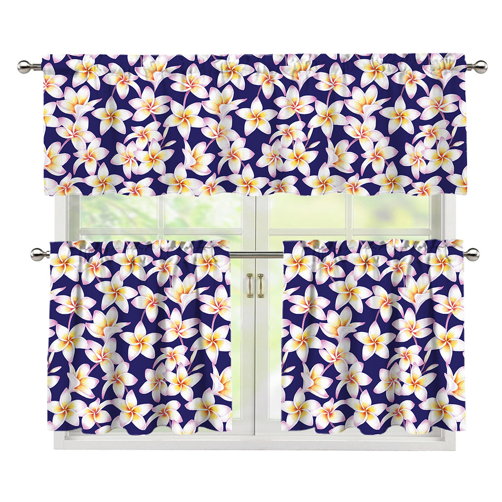Watercolor Frangipani Flower Print 3 Piece Kitchen Curtains
