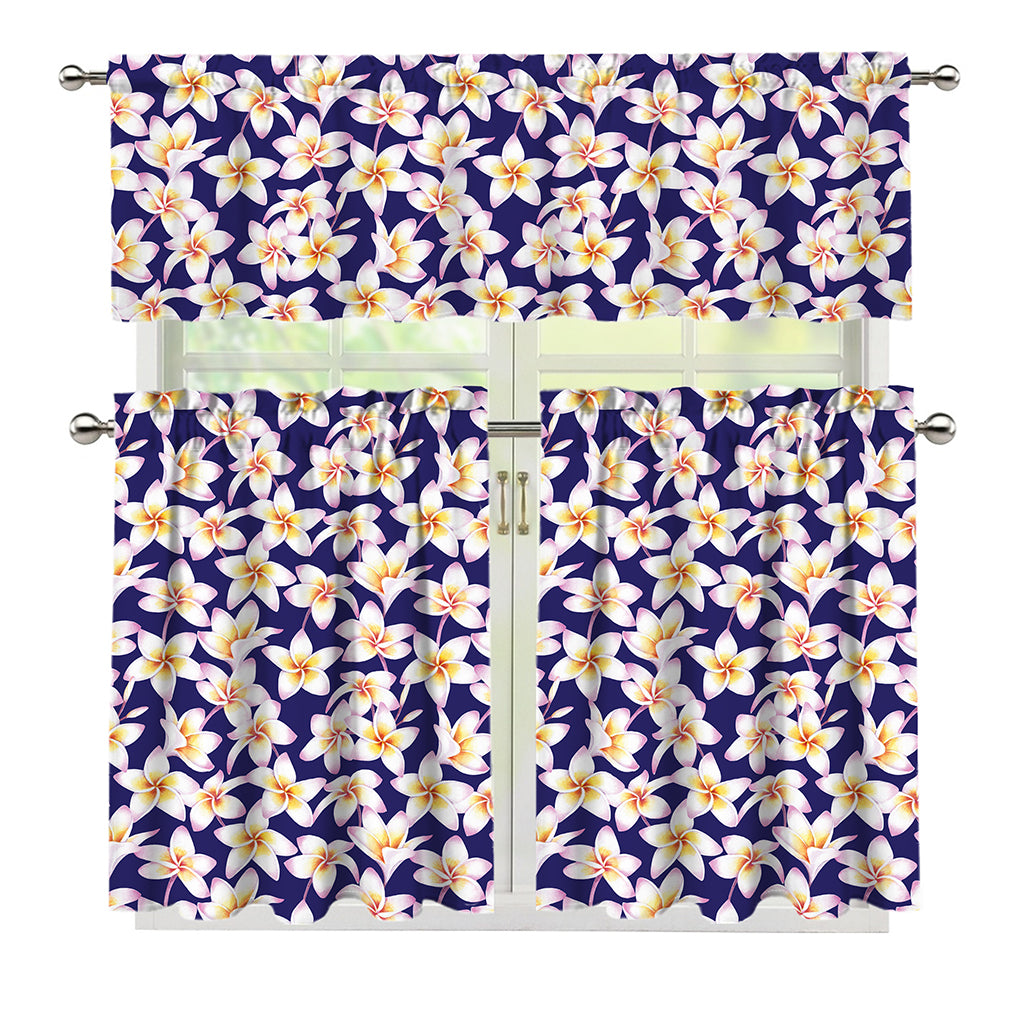 Watercolor Frangipani Flower Print 3 Piece Kitchen Curtains