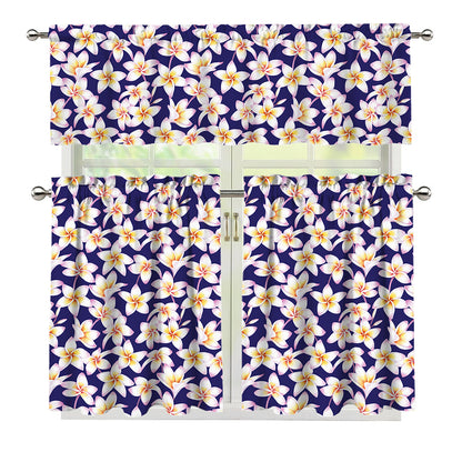Watercolor Frangipani Flower Print 3 Piece Kitchen Curtains