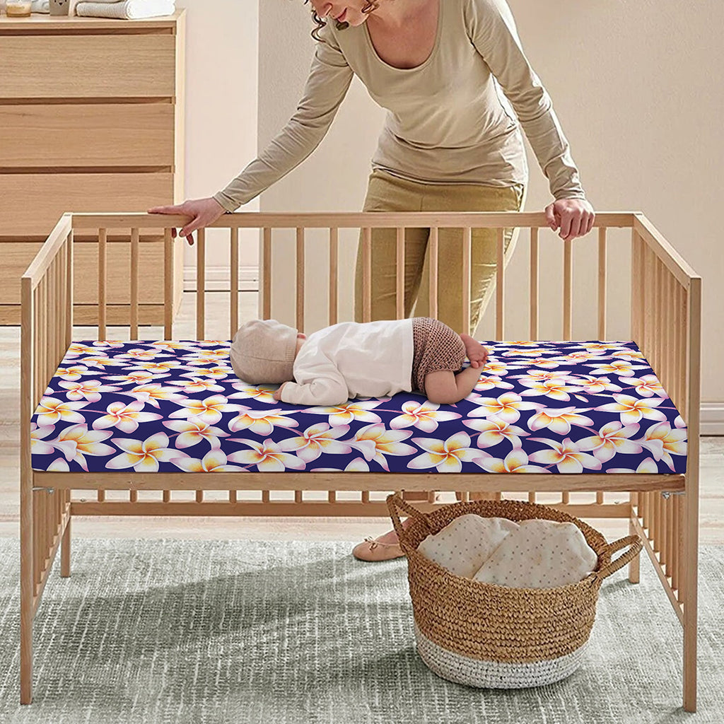 Watercolor Frangipani Flower Print Baby Crib Sheet