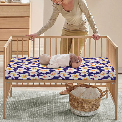 Watercolor Frangipani Flower Print Baby Crib Sheet