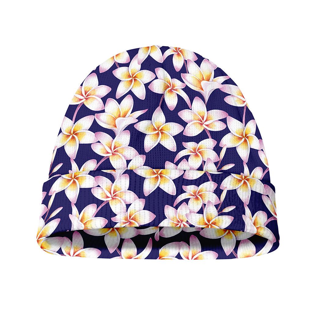 Watercolor Frangipani Flower Print Beanie