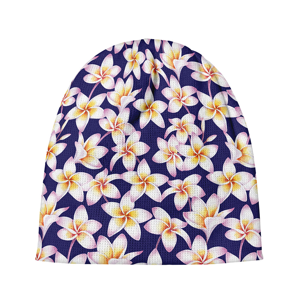 Watercolor Frangipani Flower Print Beanie