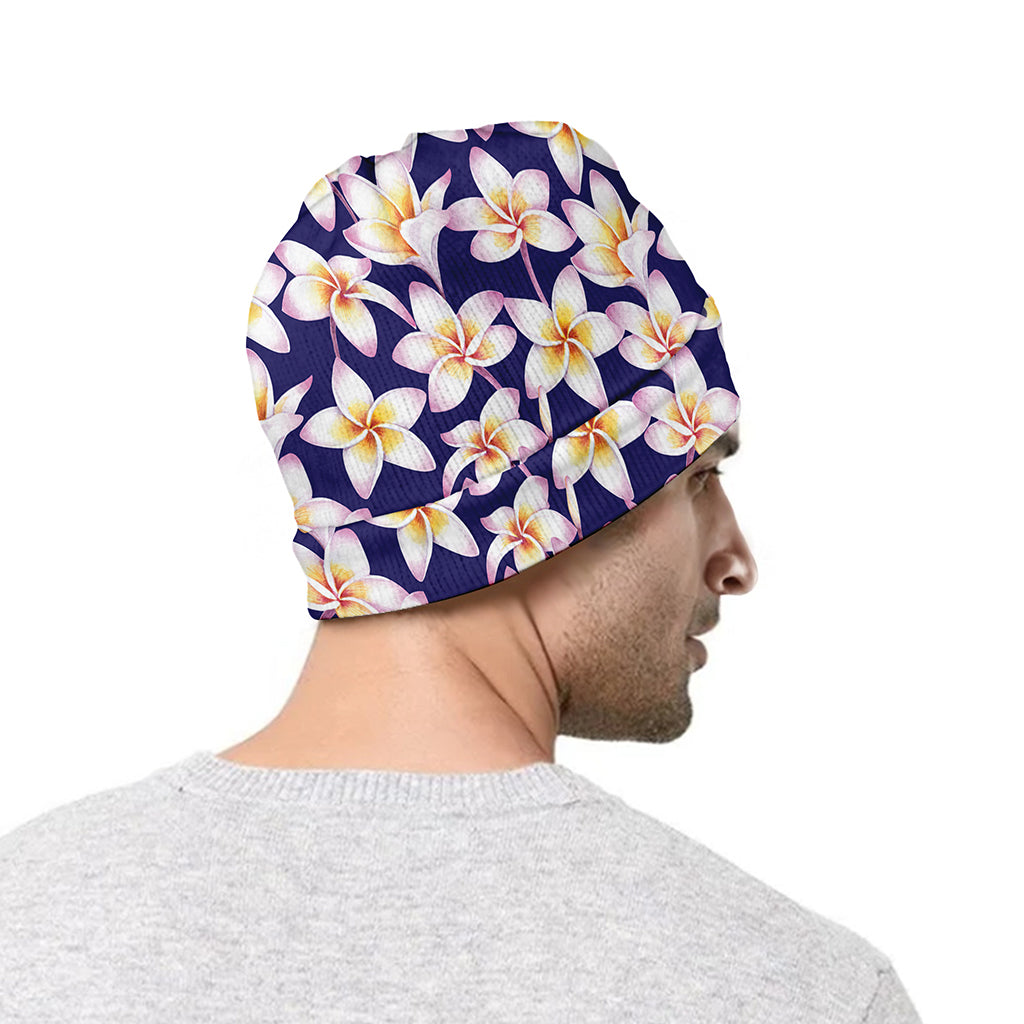 Watercolor Frangipani Flower Print Beanie