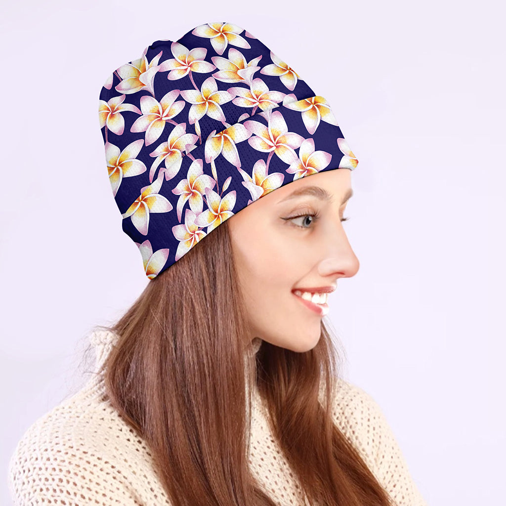 Watercolor Frangipani Flower Print Beanie