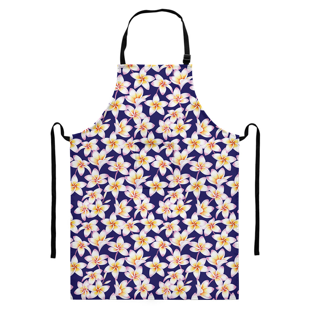 Watercolor Frangipani Flower Print Bib Apron With Pocket