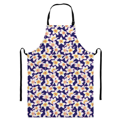 Watercolor Frangipani Flower Print Bib Apron With Pocket