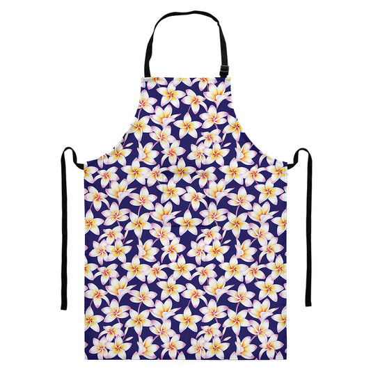 Watercolor Frangipani Flower Print Bib Apron With Pocket