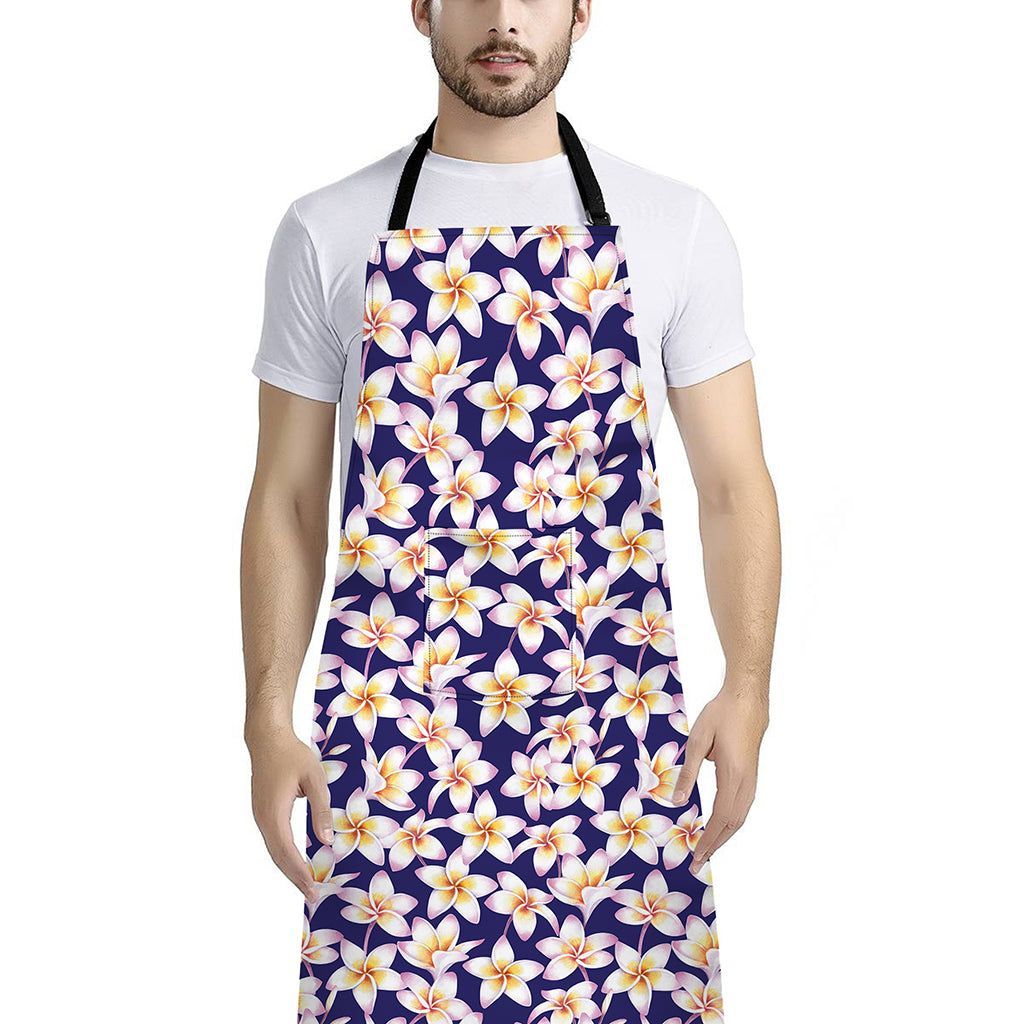 Watercolor Frangipani Flower Print Bib Apron With Pocket
