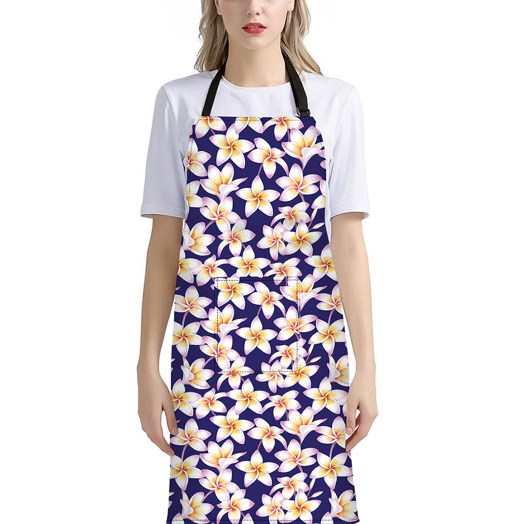 Watercolor Frangipani Flower Print Bib Apron With Pocket