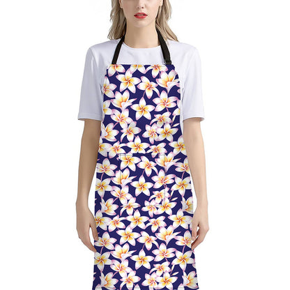 Watercolor Frangipani Flower Print Bib Apron With Pocket
