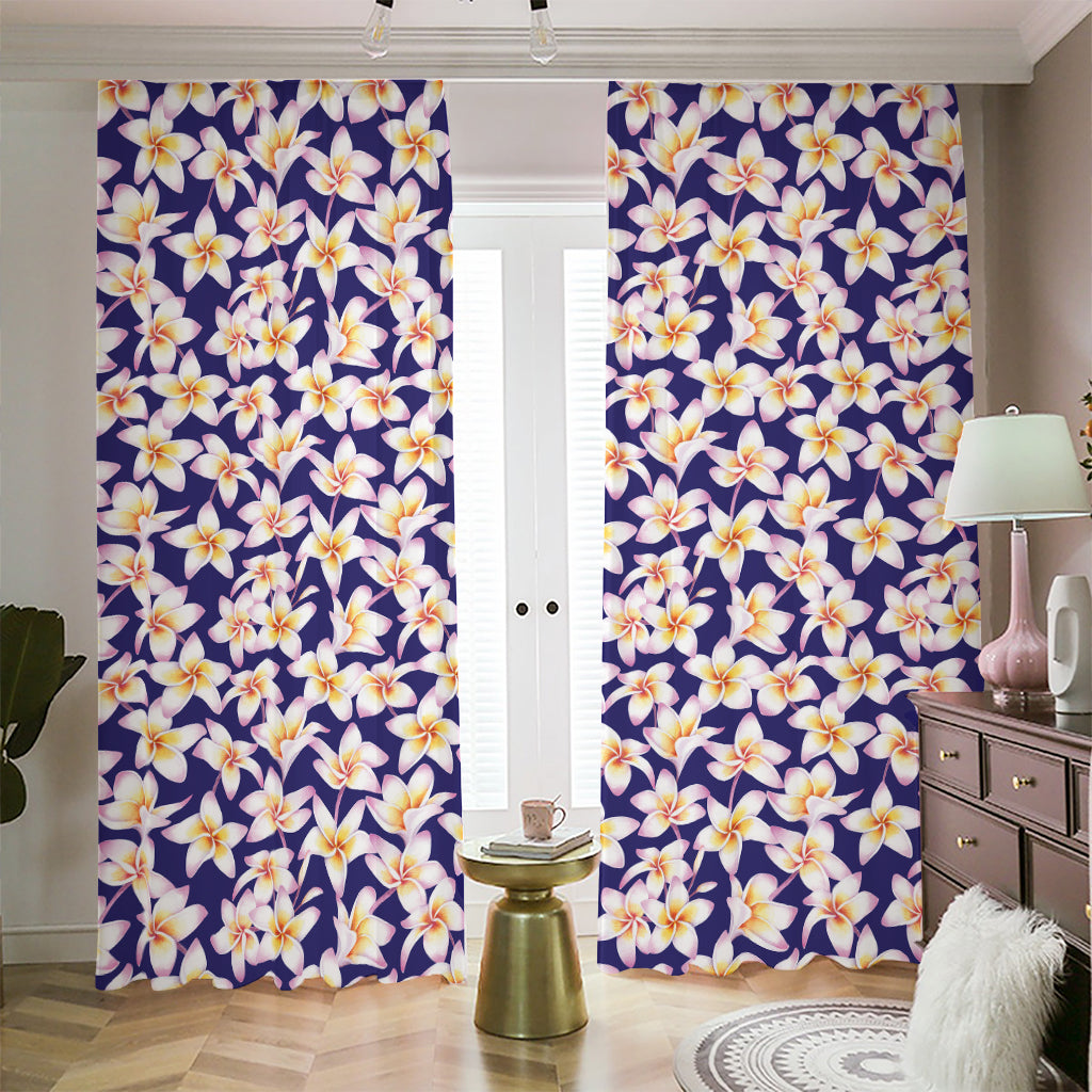 Watercolor Frangipani Flower Print Blackout Pencil Pleat Curtains