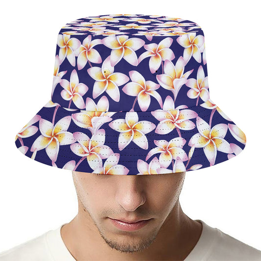 Watercolor Frangipani Flower Print Bucket Hat