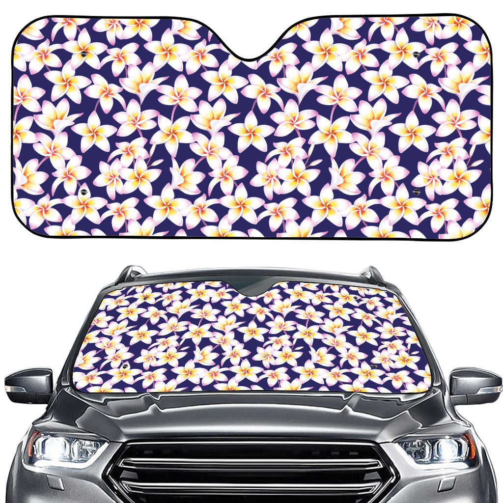 Watercolor Frangipani Flower Print Car Windshield Sun Shade