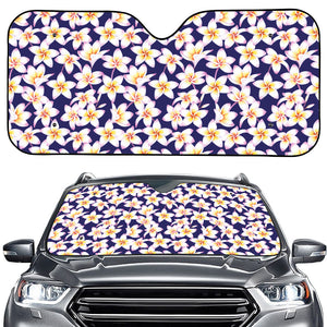 Watercolor Frangipani Flower Print Car Windshield Sun Shade