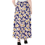 Watercolor Frangipani Flower Print Chiffon Maxi Skirt
