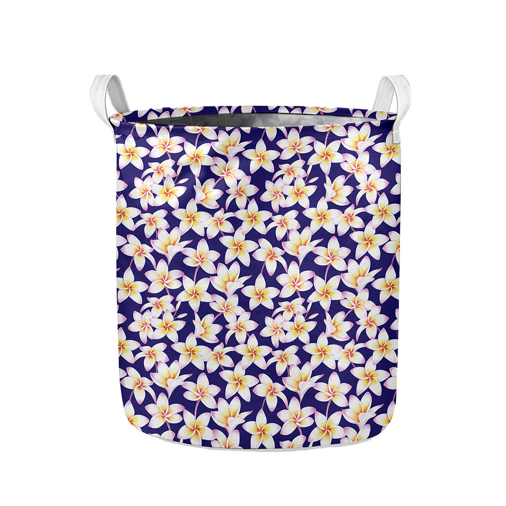 Watercolor Frangipani Flower Print Collapsible Laundry Basket